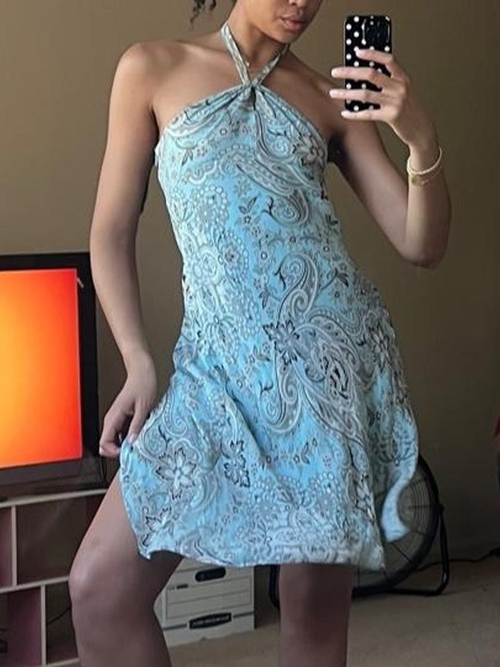Blue paisley silk halter dress, Ann Taylor